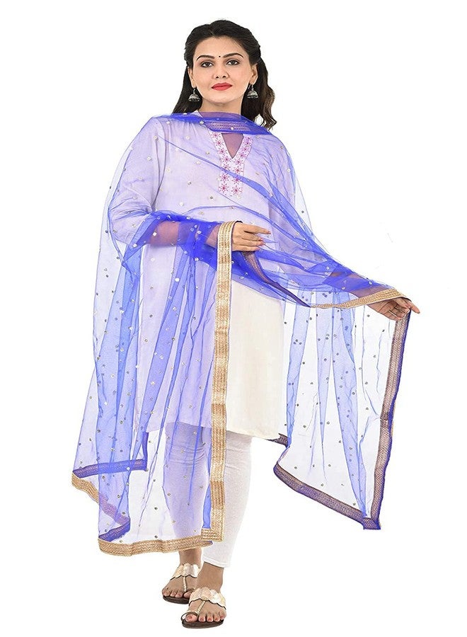 themilestocks TMS Woman's Embellished Net Dupatta Scarf Shawl Wrap Soft Indian Bridal Wedding (Royal Blue), 87 Inches X 44 Inches || 220 cm X 112cm - Image 1